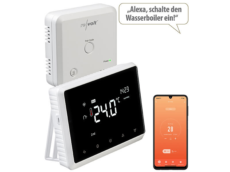 revolt Funk-Thermostat mit WLAN und App für Gastherme und Wasserboiler, www.pearl.de (Die Bildrechte liegen bei dem Verfasser der Mitteilung.) revolt Funk-Thermostat mit WLAN und App für Gastherme und Wasserboiler, www.pearl.de (Die Bildrechte liegen bei dem Verfasser der Mitteilung.)