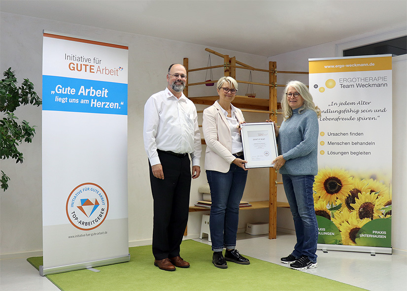 Pfullingen. Praxis für Ergotherapie Team Weckmann mit Top Arbeitgeber Zertifizierung (Die Bildrechte liegen bei dem Verfasser der Mitteilung.)