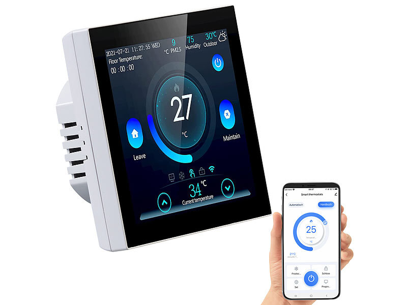 revolt WLAN-Fußbodenheizung-Thermostat mit Touchdisplay, Feinstaub-Anzeige, www.pearl.de (Die Bildrechte liegen bei dem Verfasser der Mitteilung.) revolt WLAN-Fußbodenheizung-Thermostat mit Touchdisplay, Feinstaub-Anzeige, www.pearl.de (Die Bildrechte liegen bei dem Verfasser der Mitteilung.)