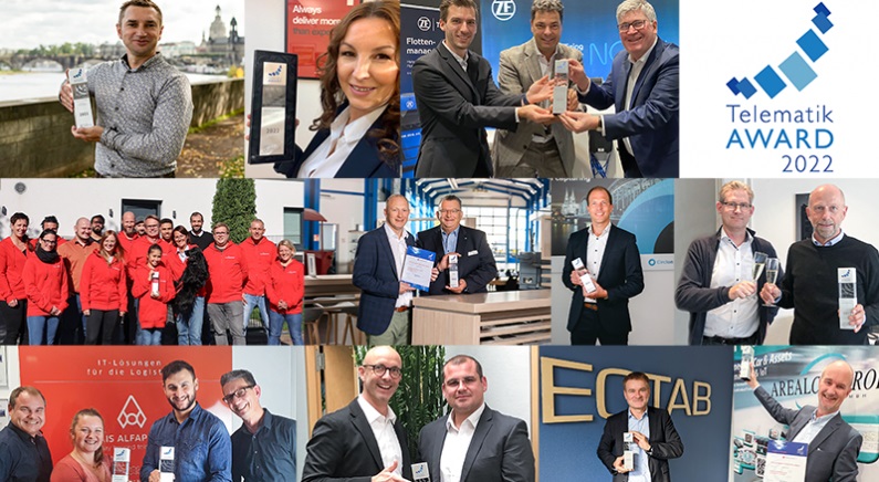 Die glücklichen Gewinner:innen des Telematik Awards 2022. Bild: Telematik-Markt.de