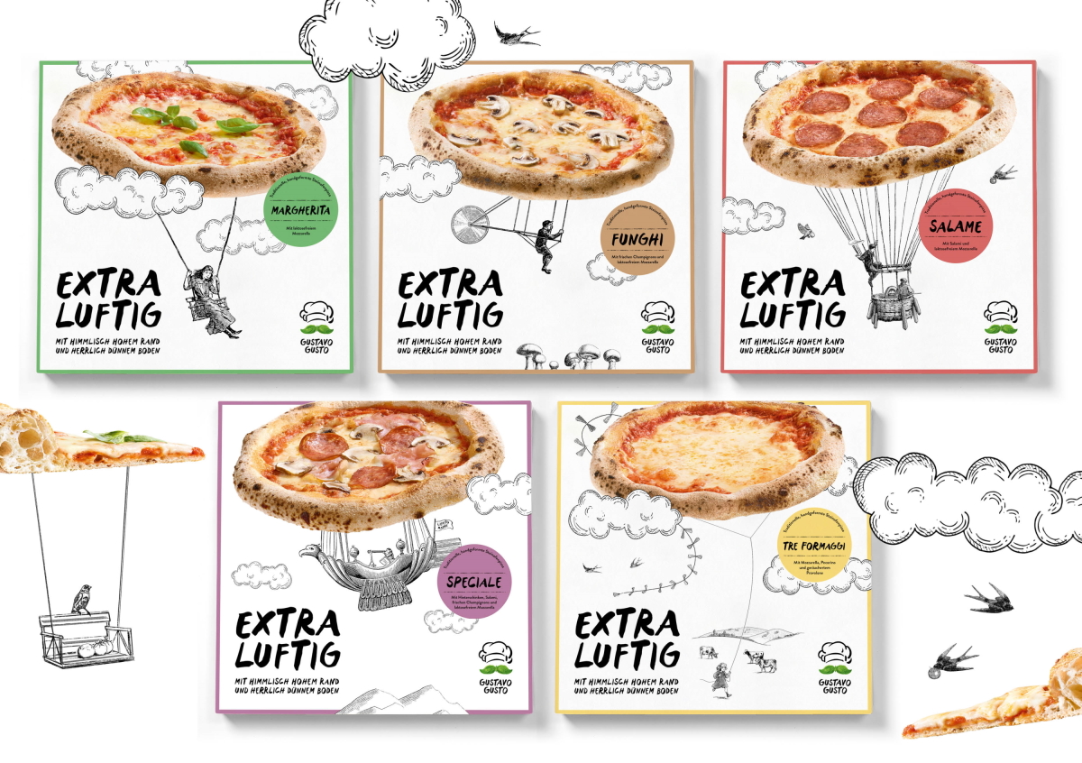 Die neuen Tiefkühlpizzen"Extra luftig" von Gustavo Gusto (Die Bildrechte liegen bei dem Verfasser der Mitteilung.) Die neuen Tiefkühlpizzen"Extra luftig" von Gustavo Gusto (Die Bildrechte liegen bei dem Verfasser der Mitteilung.)