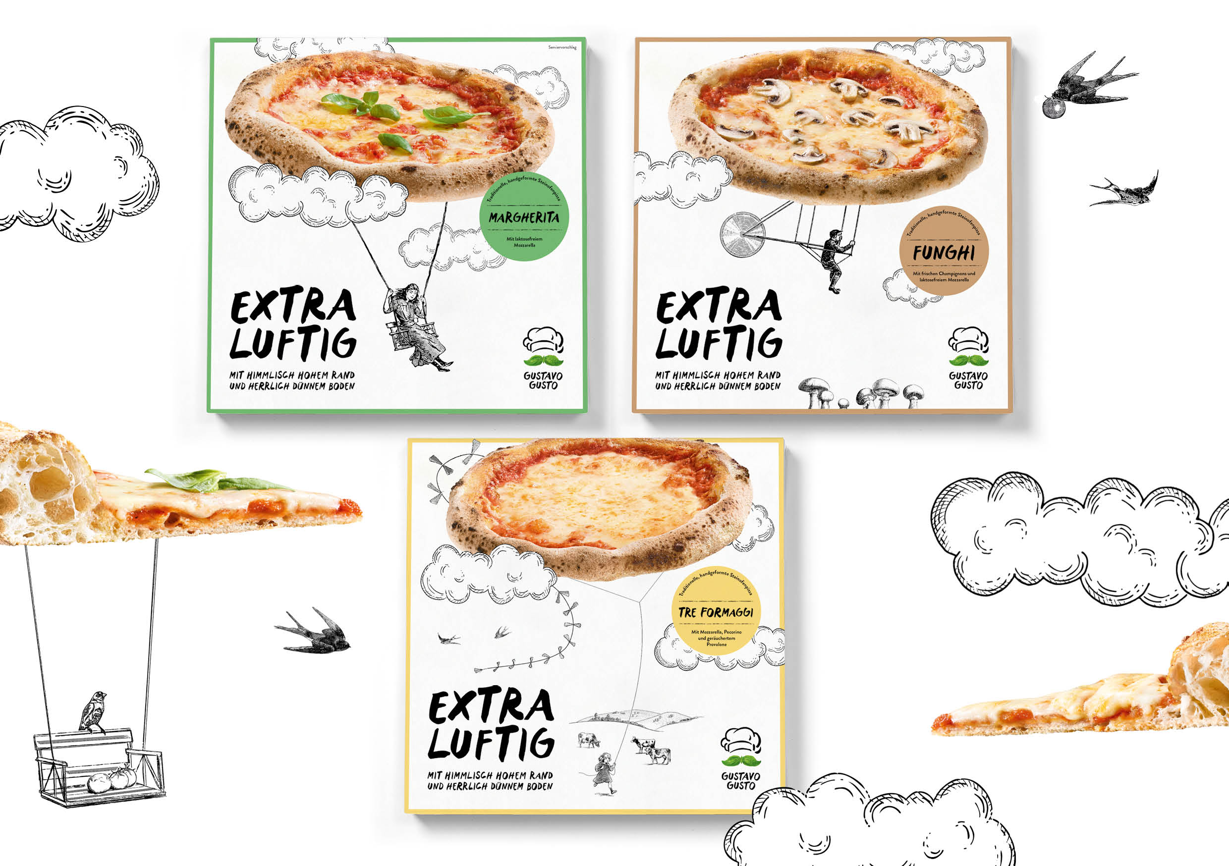 Die neuen vegetarischen Tiefkühlpizzen von Gustavo Gusto (Die Bildrechte liegen bei dem Verfasser der Mitteilung.)