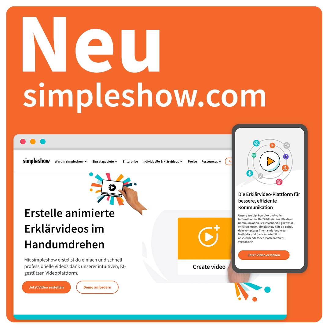Die marktführende Erklärvideo-Plattform simpleshow präsentiert sich in einem neuen Look (Die Bildrechte liegen bei dem Verfasser der Mitteilung.)