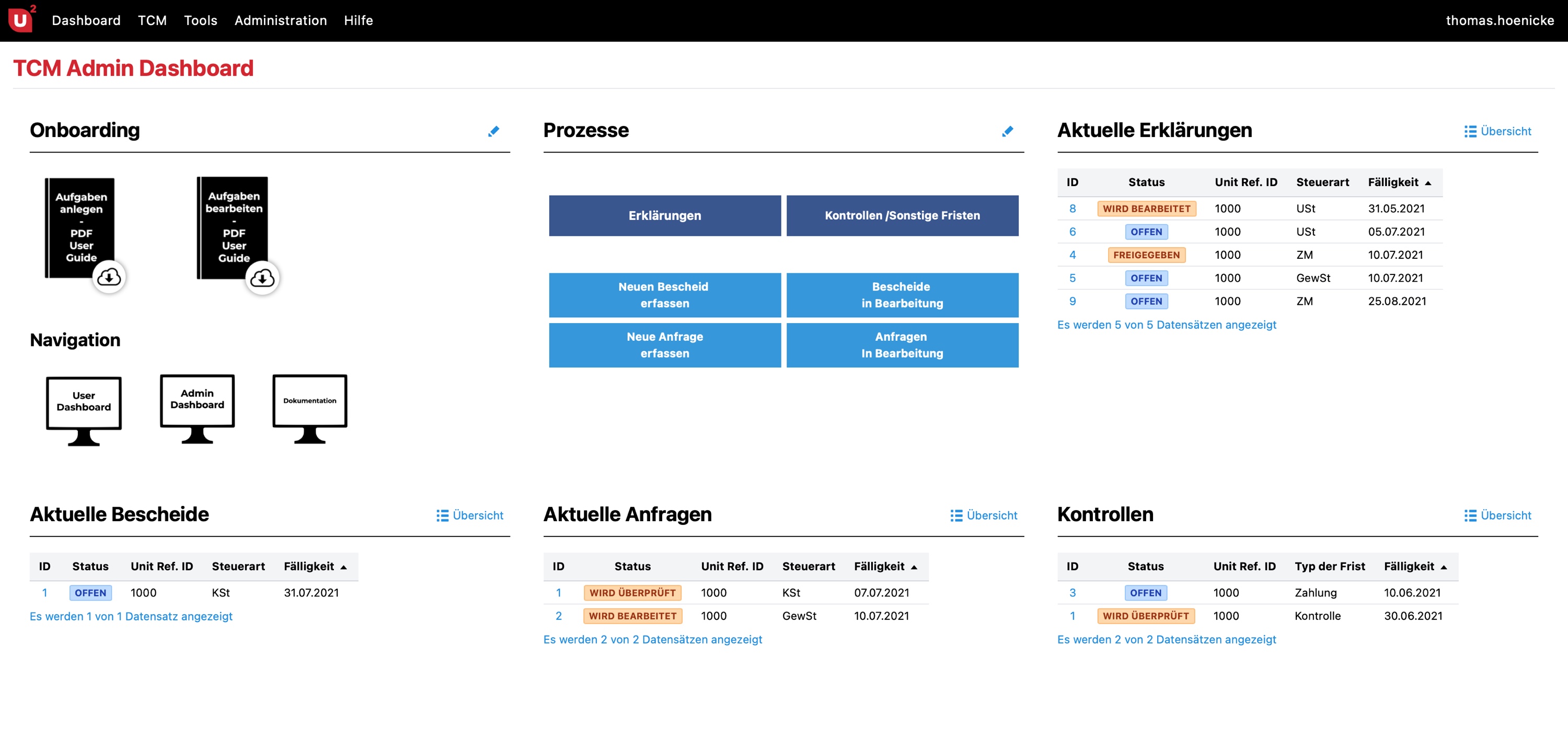 Dashboard der Tax Compliance App (Die Bildrechte liegen bei dem Verfasser der Mitteilung.) Dashboard der Tax Compliance App (Die Bildrechte liegen bei dem Verfasser der Mitteilung.)