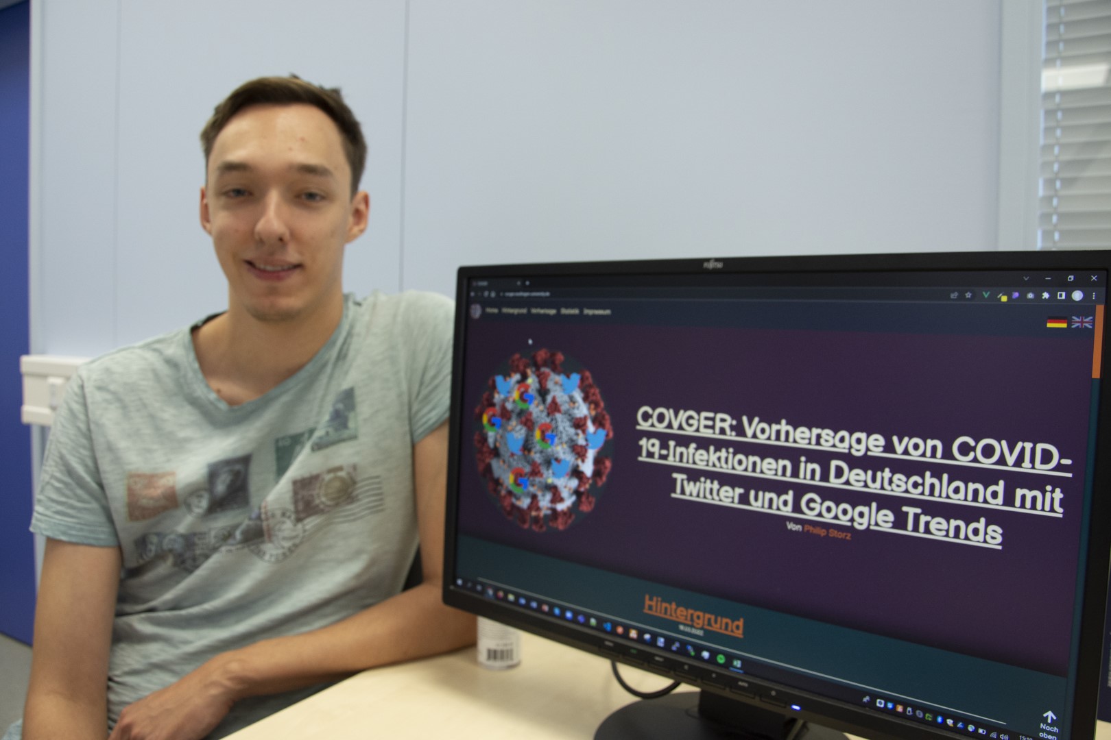 Auf der von Phillip Storz entwickelten Internetplattform können Besucher in Echtzeit die Entwicklung der Covid Pandemie in Deutsch Auf der von Phillip Storz entwickelten Internetplattform können Besucher in Echtzeit die Entwicklung der Covid Pandemie in Deutsch