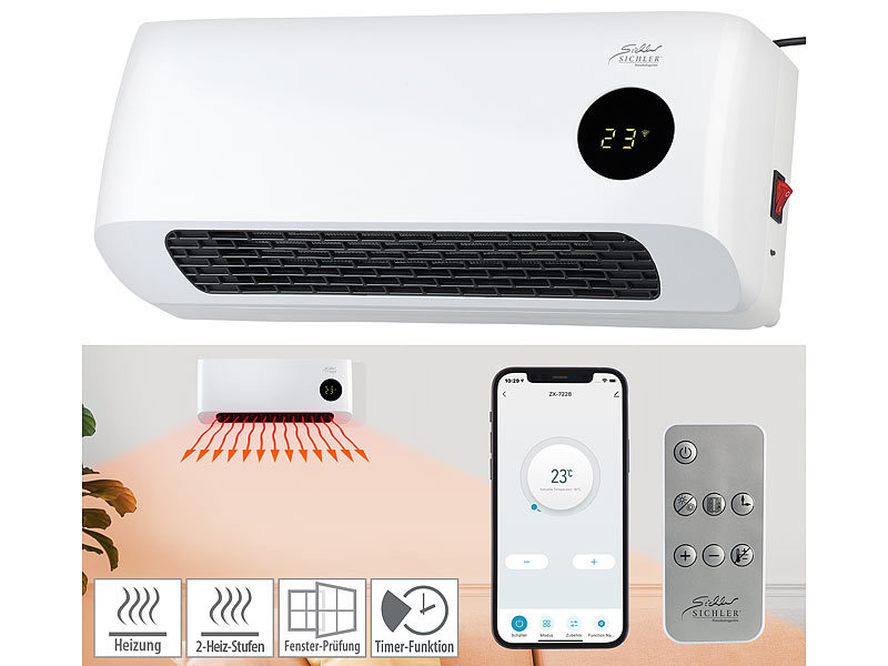Sichler Haushaltsgeräte WLAN-Keramik-Wandheizlüfter, LED-Display, Fernbedienung, www.pearl.de (Die Bildrechte liegen bei dem Verfasser der Mitteilung.)