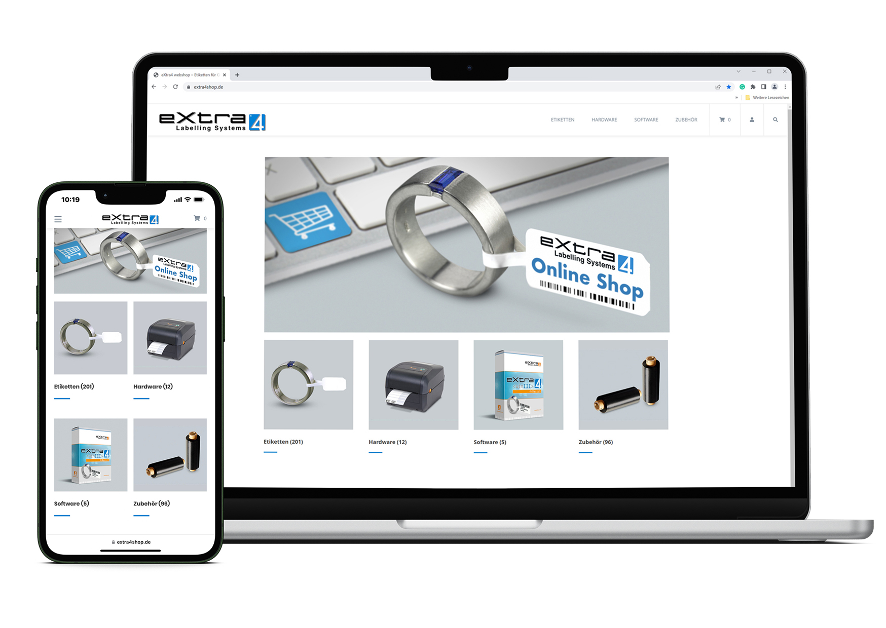In klarem Look: der neue eXtra4-Webshop für Etikettierung in der Schmuck- und Uhren-Branche (Die Bildrechte liegen bei dem Verfasser der Mitteilung.) In klarem Look: der neue eXtra4-Webshop für Etikettierung in der Schmuck- und Uhren-Branche (Die Bildrechte liegen bei dem Verfasser der Mitteilung.)