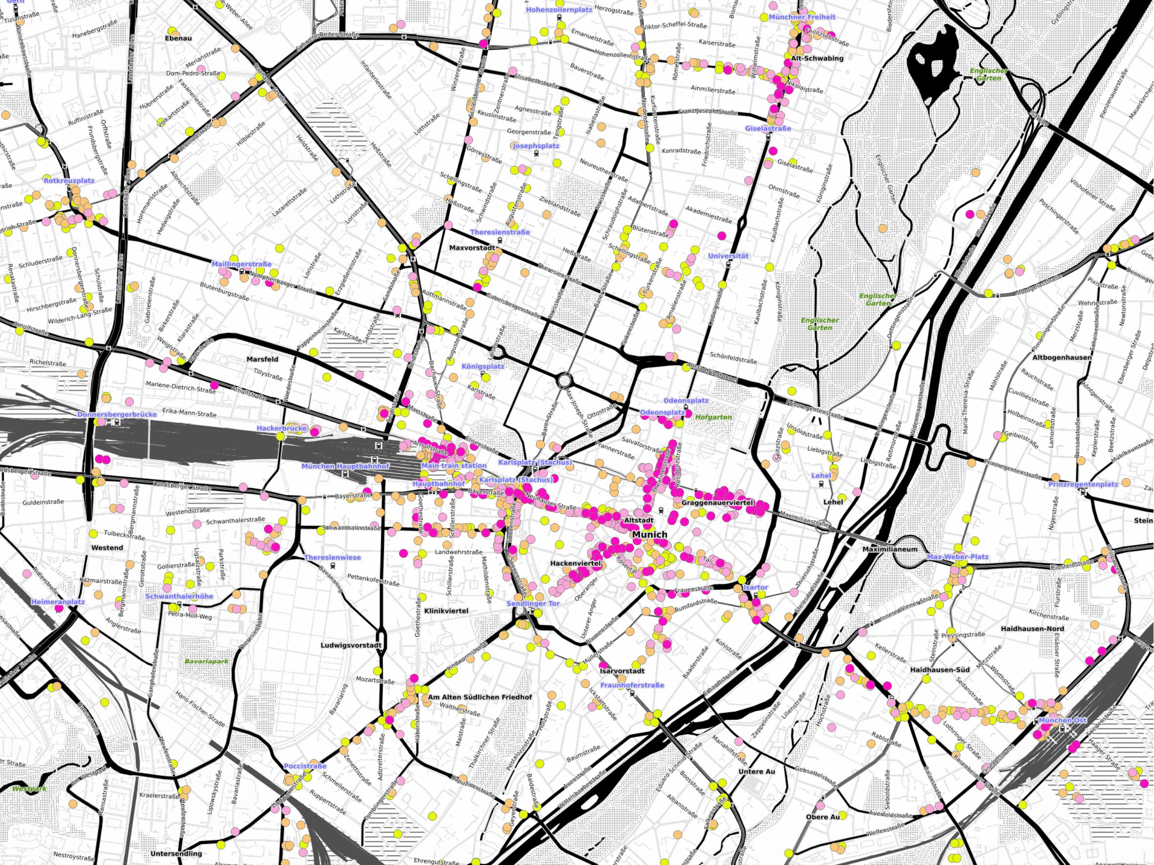 München: Gleich und Gleich gesellt sich gern: Filialisten (in Pink) bevorzugen Bestlagen (Die Bildrechte liegen bei dem Verfasser der Mitteilung.) München: Gleich und Gleich gesellt sich gern: Filialisten (in Pink) bevorzugen Bestlagen (Die Bildrechte liegen bei dem Verfasser der Mitteilung.)