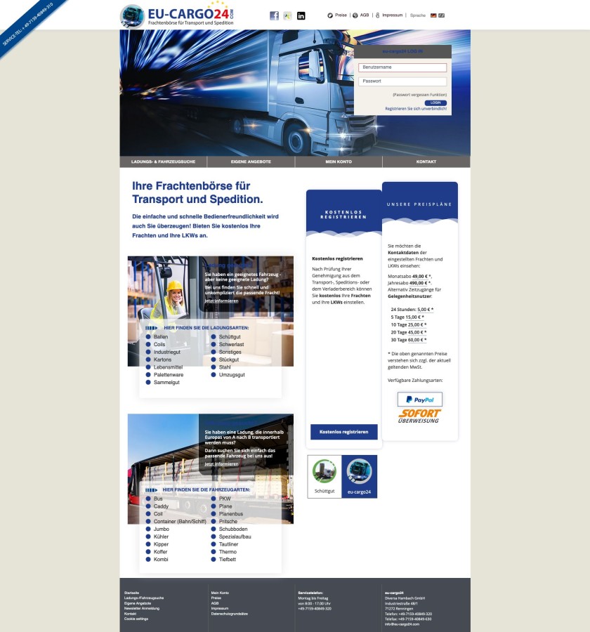 Webseite eu-cargo24.com (© Diversa Hambach GmbH) Webseite eu-cargo24.com (© Diversa Hambach GmbH)