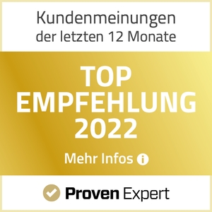Top Empfehlung 2022 (Bildquelle: @ProvenExpert) Top Empfehlung 2022 (Bildquelle: @ProvenExpert)