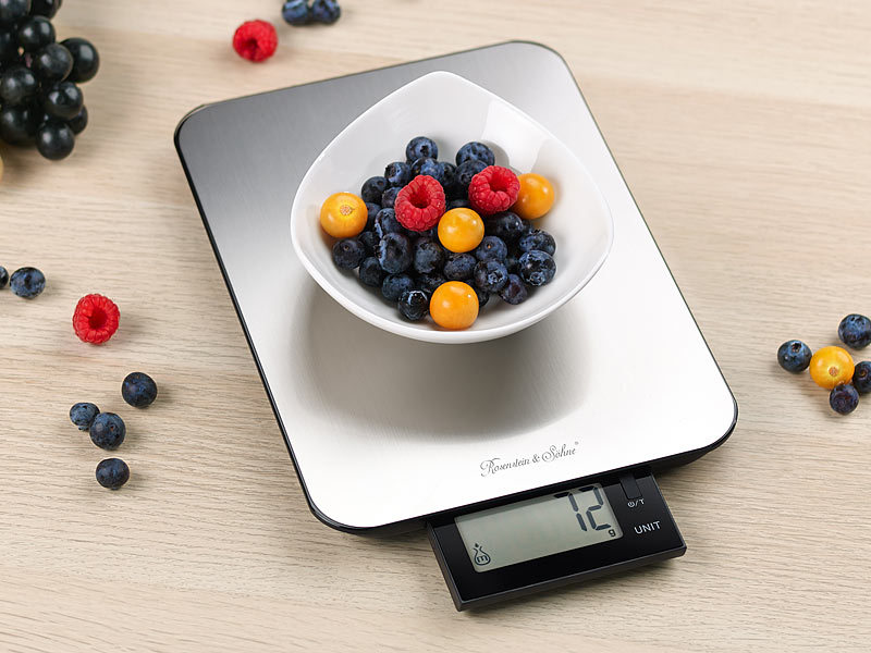 Rosenstein& Söhne Digitale Edelstahl-Küchenwaage, bis 10 kg, auf 1 g genau, IPX5, www.pearl.de (Die Bildrechte liegen bei dem Verfasser der Mitteilung.) Rosenstein& Söhne Digitale Edelstahl-Küchenwaage, bis 10 kg, auf 1 g genau, IPX5, www.pearl.de (Die Bildrechte liegen bei dem Verfasser der Mitteilung.)