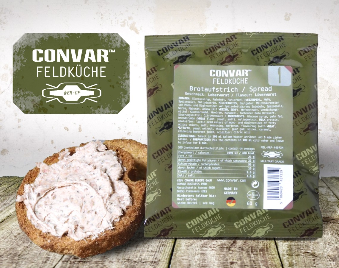 CONVAR Feldküche Brotaufstrich mit Leberwurst-Geschmack (© CONVAR FOODS) CONVAR Feldküche Brotaufstrich mit Leberwurst-Geschmack (© CONVAR FOODS)