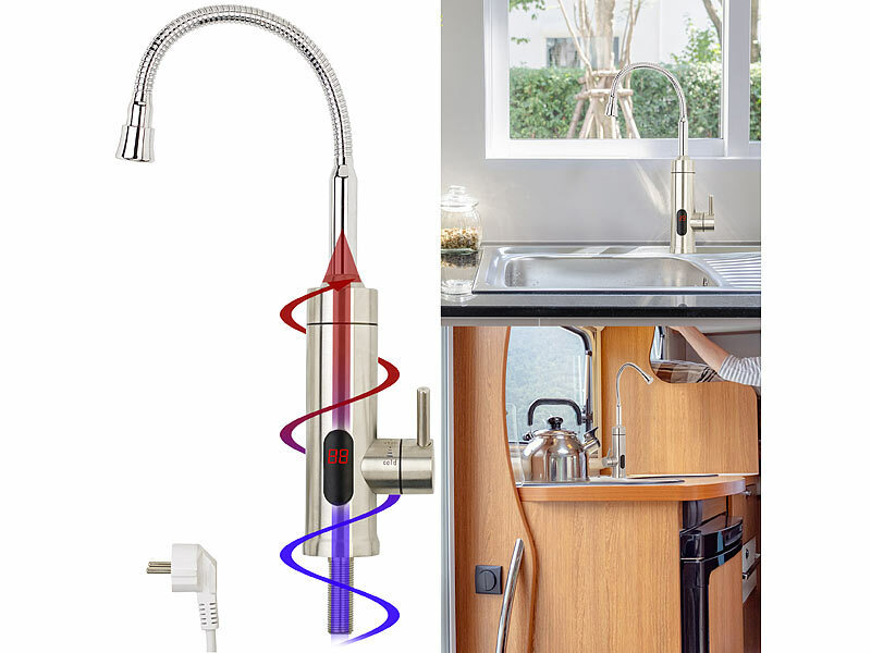 Rosenstein& Söhne 2in1-Edelstahl-Armatur& Durchlauferhitzer, LED-Display, 60°C, www.pearl.de (Die Bildrechte liegen bei dem Verfasser der Mitteilung.)