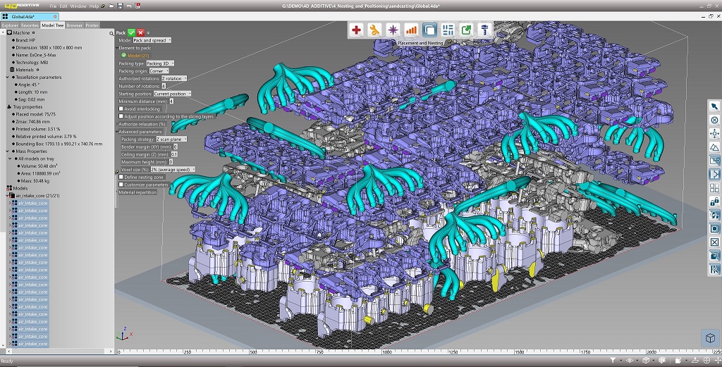 Die 4D_Additive Software verfügtüber effiziente 3D-Nesting-Funktionen (Bildquelle: CoreTechnologie GmbH) Die 4D_Additive Software verfügtüber effiziente 3D-Nesting-Funktionen (Bildquelle: CoreTechnologie GmbH)