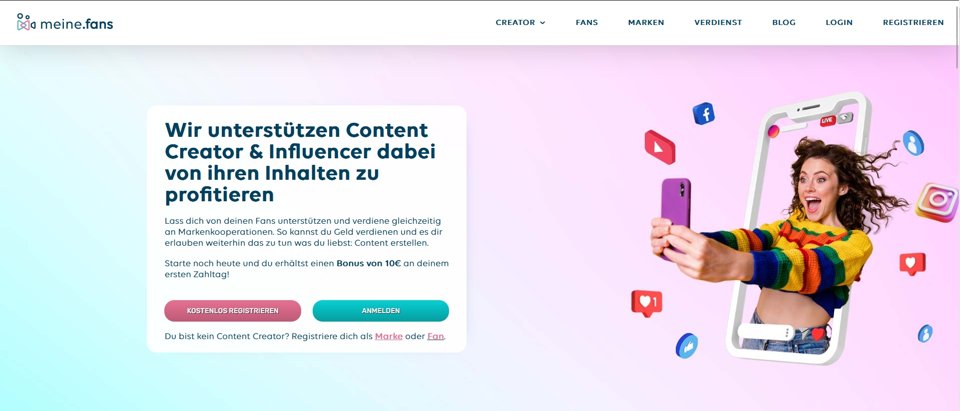meine.fans Landingpage (Die Bildrechte liegen bei dem Verfasser der Mitteilung.)