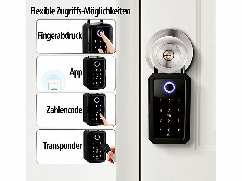 Xcase Smarter Schlüssel-Safe SAF-150.app, Touch-PIN, Fingerprint, Transponder, www.pearl.de (Die Bildrechte liegen bei dem Verfasser der Mitteilung.) Xcase Smarter Schlüssel-Safe SAF-150.app, Touch-PIN, Fingerprint, Transponder, www.pearl.de (Die Bildrechte liegen bei dem Verfasser der Mitteilung.)