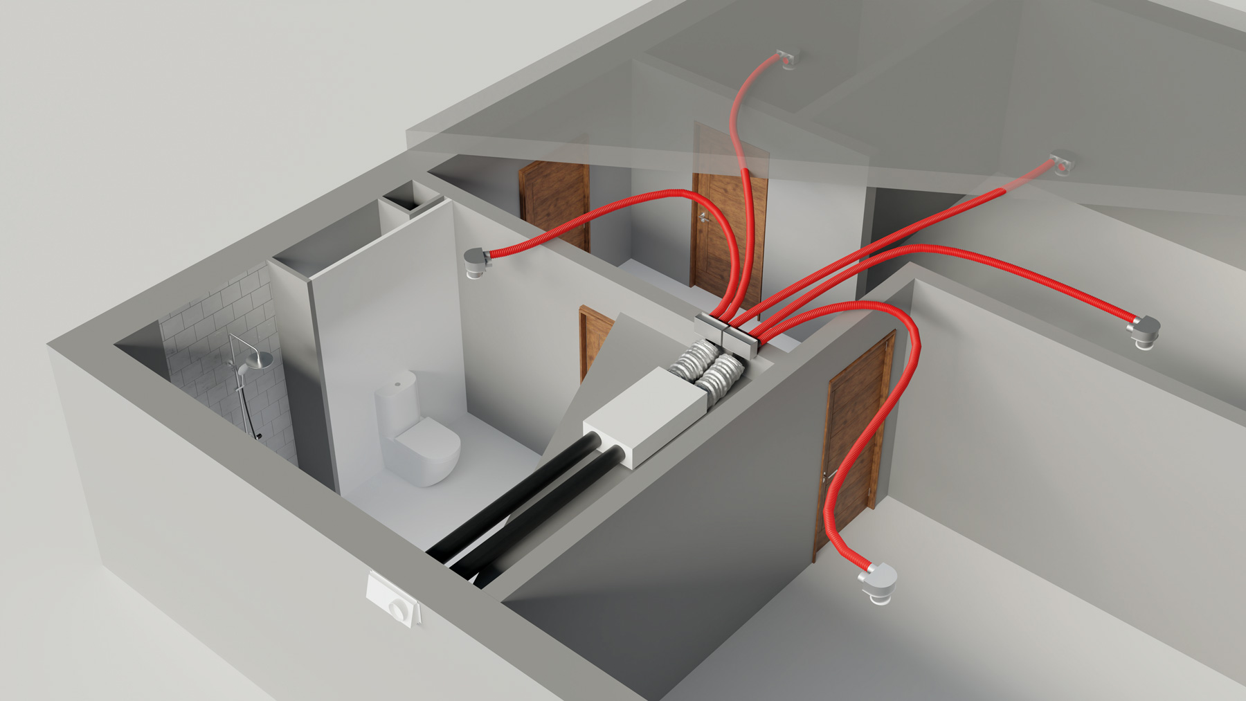 Vallox-Lüftungsgerät B 120 D SC für die Verlegung in der Decke. 