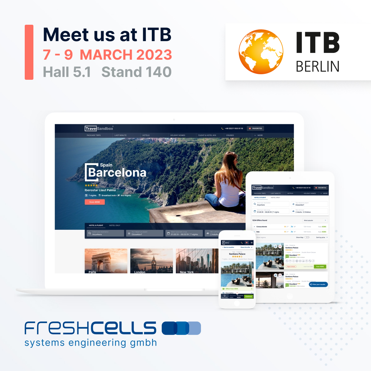 freshcells ist Aussteller auf der ITB 2023 in der Travel-Tech-Halle in Halle 5.1, Stand 140 (Die Bildrechte liegen bei dem Verfasser der Mitteilung.) freshcells ist Aussteller auf der ITB 2023 in der Travel-Tech-Halle in Halle 5.1, Stand 140 (Die Bildrechte liegen bei dem Verfasser der Mitteilung.)
