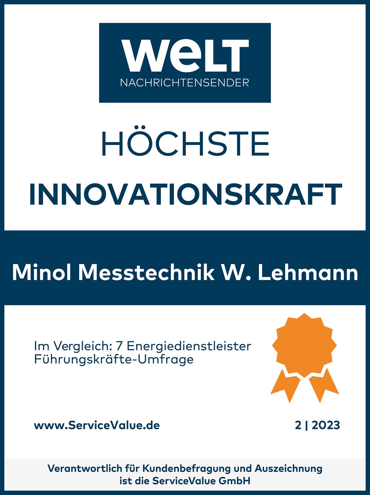 Minol ist zum dritten Mal mit dem Prädikat„Höchste Innovationskraft“ausgezeichnet worden. (Die Bildrechte liegen bei dem Verfasser der Mitteilung.)