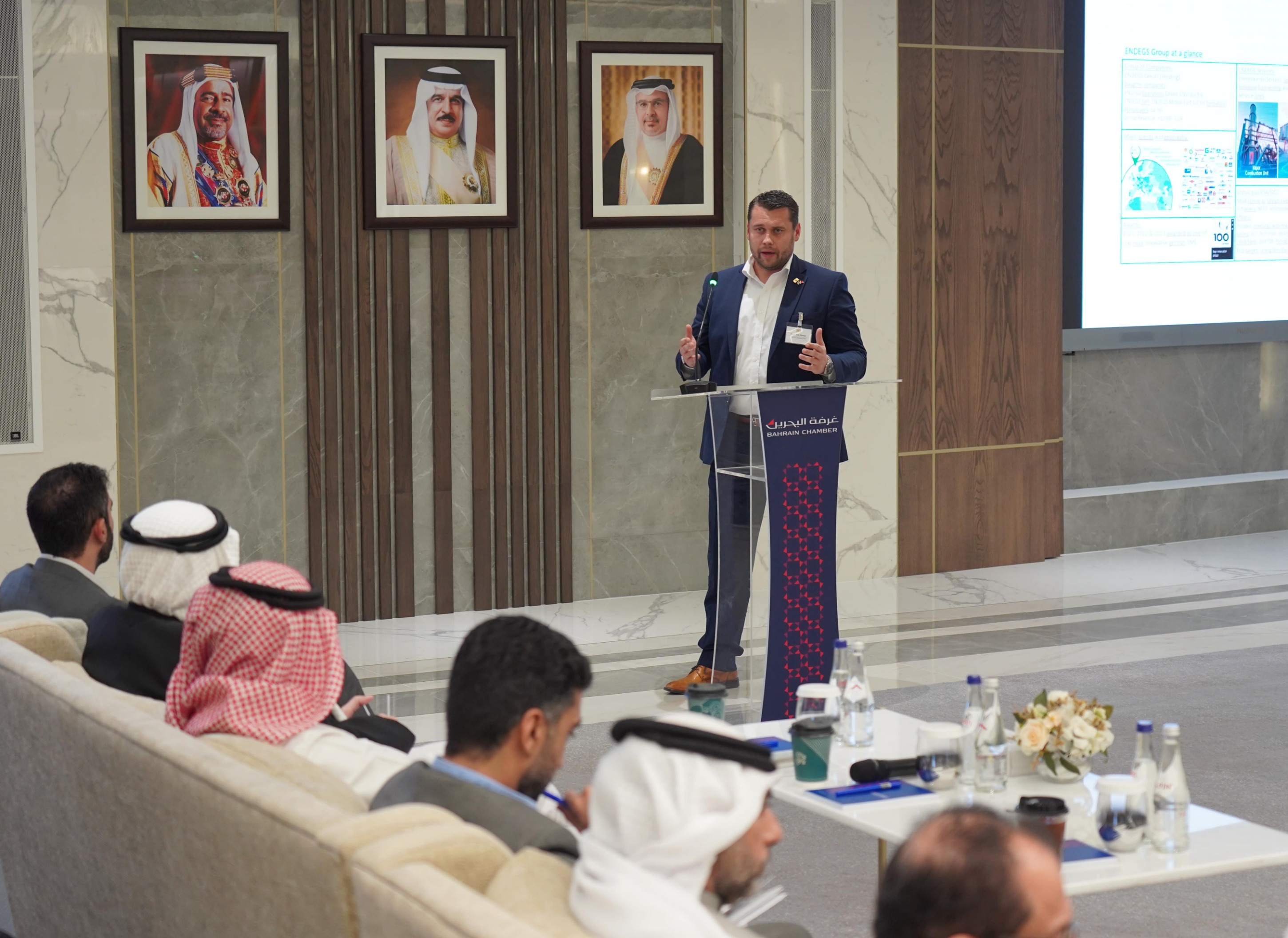 David Wendel, Geschäftsführer der ENDEGS Operations GmbH, in Manama in der Chamber of Commerce (Bildquelle: Foto: StMWi) David Wendel, Geschäftsführer der ENDEGS Operations GmbH, in Manama in der Chamber of Commerce (Bildquelle: Foto: StMWi)