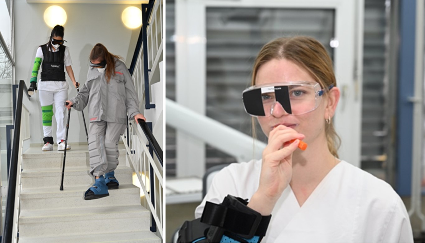 Simulation von Einschränkungen sensibilisiert angehendeÄrzte für Menschen mit Behinderungen. (Bildquelle: Fotos: Janik Roesner)