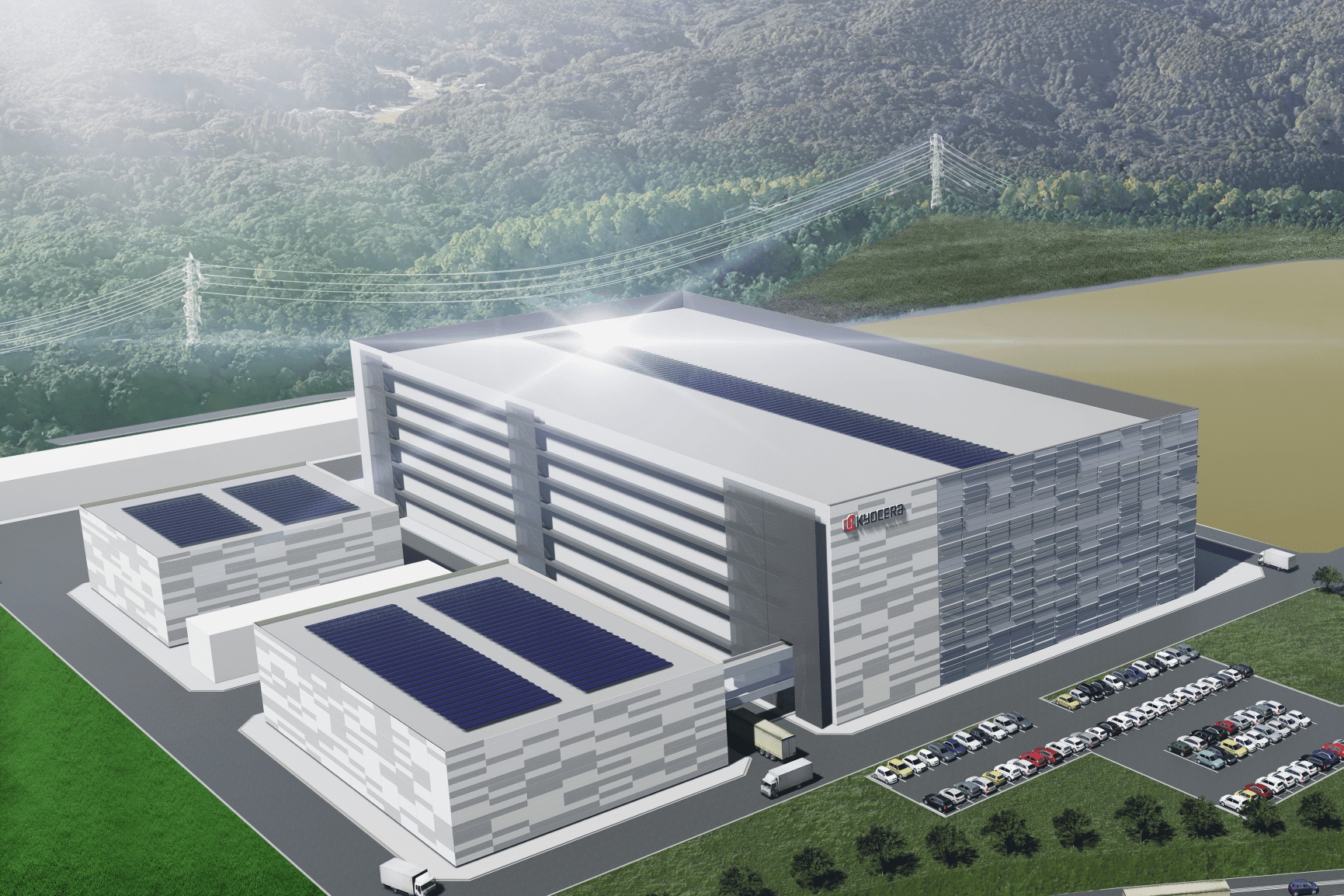 Vorläufiges Rendering der neuen smarten Kyocera-Fabrik in Isahaya (Die Bildrechte liegen bei dem Verfasser der Mitteilung.) Vorläufiges Rendering der neuen smarten Kyocera-Fabrik in Isahaya (Die Bildrechte liegen bei dem Verfasser der Mitteilung.)