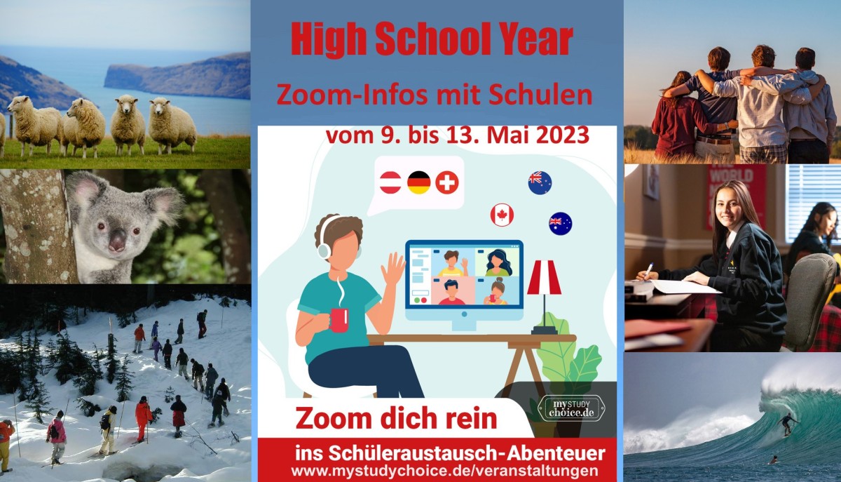 Schulen aus dem Ausland informieren online vom 9. bis 13. Mai über das High School Year 2023/24/25 (© MyStudyChoice) Schulen aus dem Ausland informieren online vom 9. bis 13. Mai über das High School Year 2023/24/25 (© MyStudyChoice)