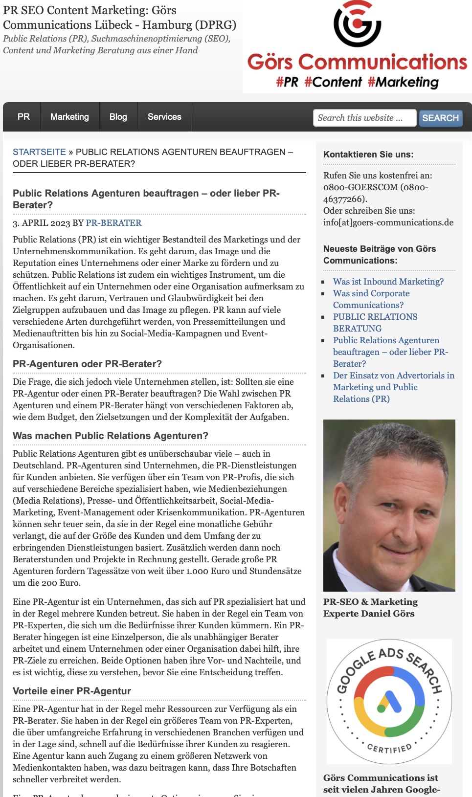 Görs Communications: Public Relations Agenturen beauftragen - oder lieber PR-Berater? (Die Bildrechte liegen bei dem Verfasser der Mitteilung.)