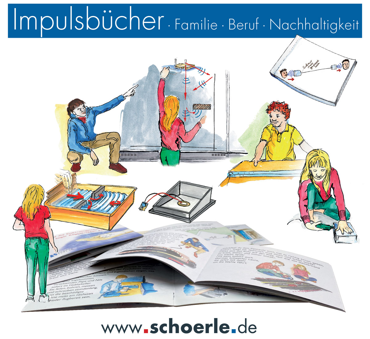 Bildcollage Buch & Bild Verlag, 2023. Bücher zur Berufen und Nachhaltigkeit für die Famiilie Bildcollage Buch & Bild Verlag, 2023. Bücher zur Berufen und Nachhaltigkeit für die Famiilie
