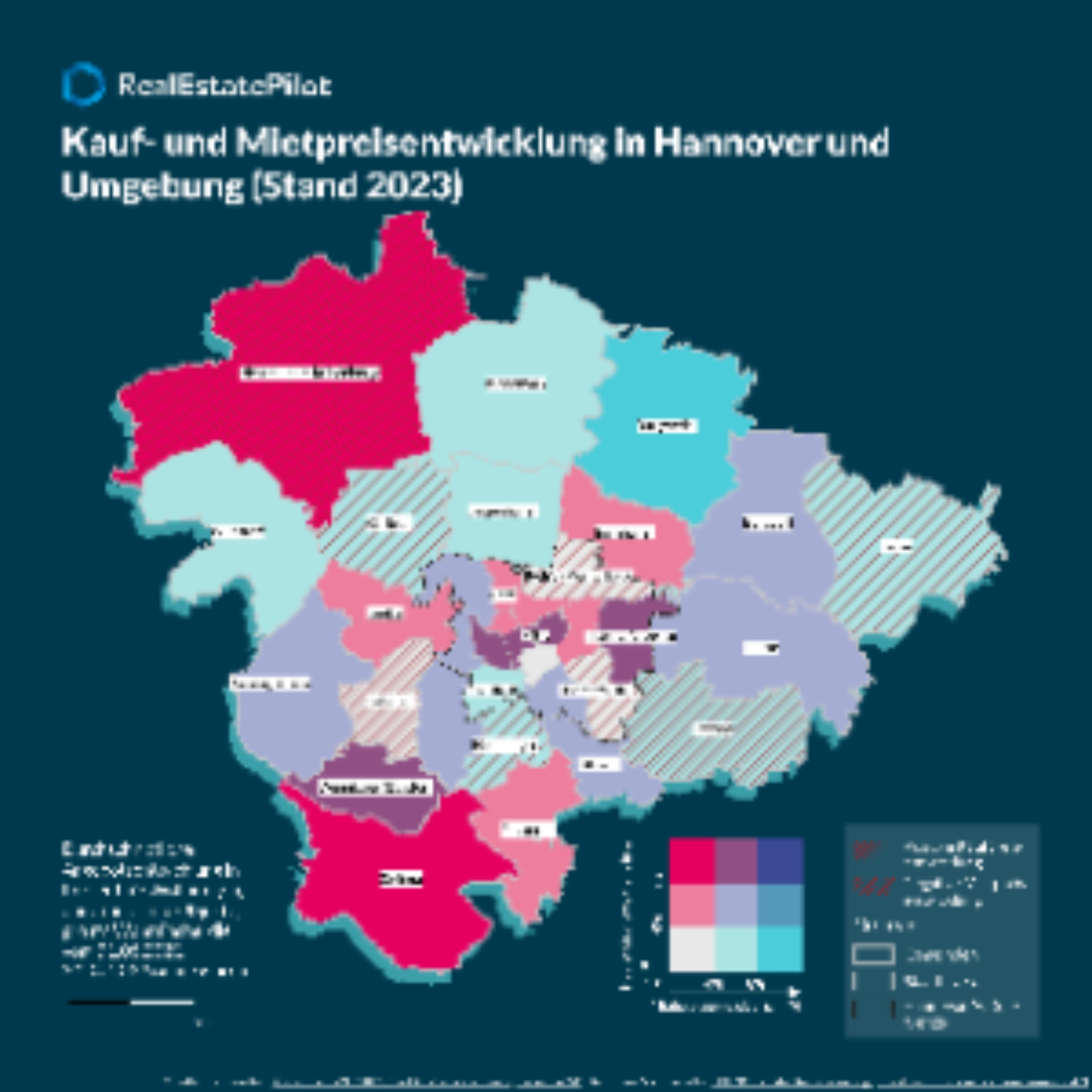 Karte: Kauf- und Mietpreise in Hannover (Die Bildrechte liegen bei dem Verfasser der Mitteilung.)