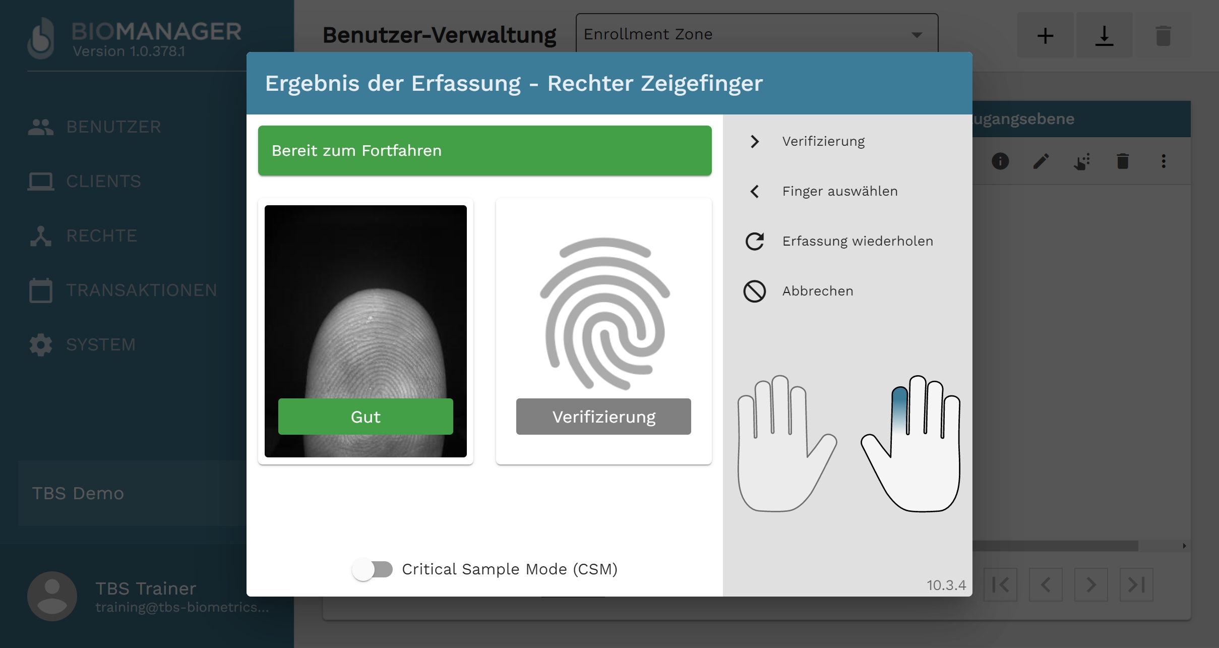 Das Bild zeigt den Registrierungsprozess im Biomanager auf dem Bildschirm (Die Bildrechte liegen bei dem Verfasser der Mitteilung.)