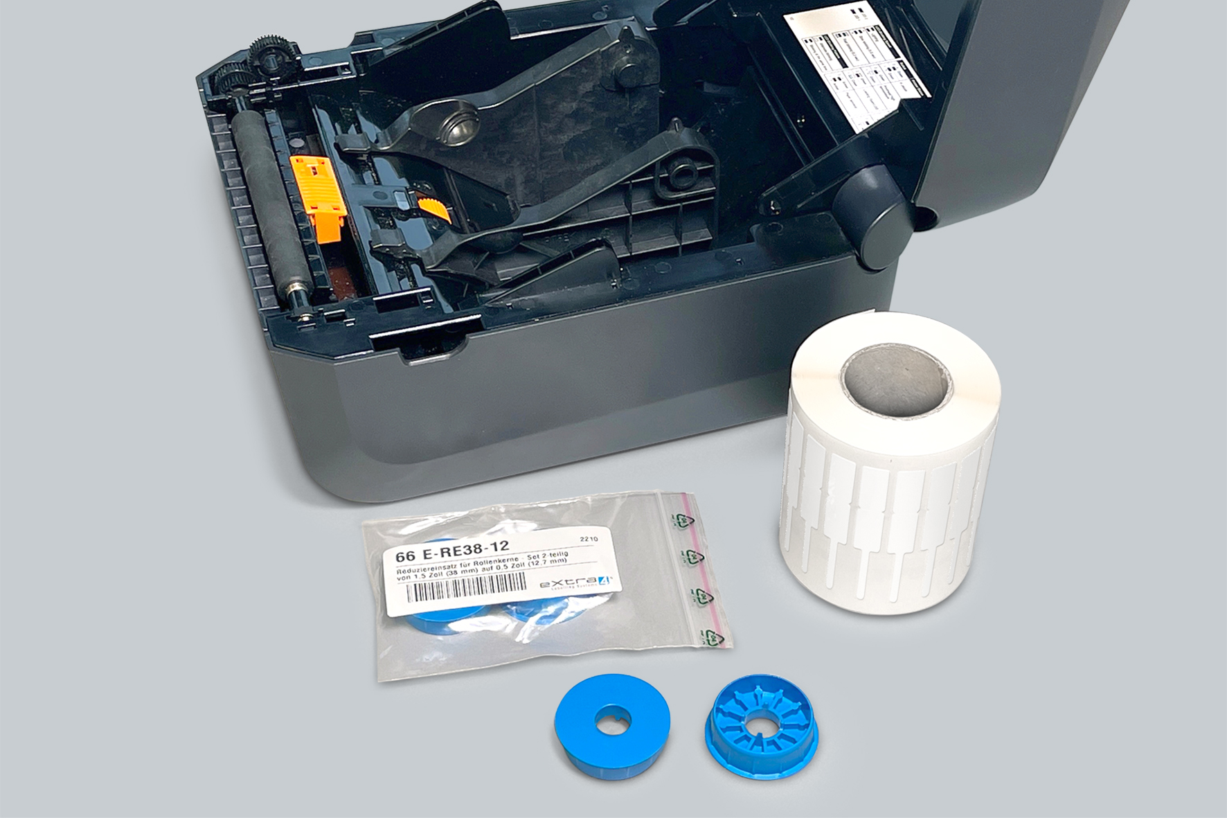 Rollenkern-Adapter können die Druckpräzision von Thermotransfer-Druckern erhöhen (Die Bildrechte liegen bei dem Verfasser der Mitteilung.)