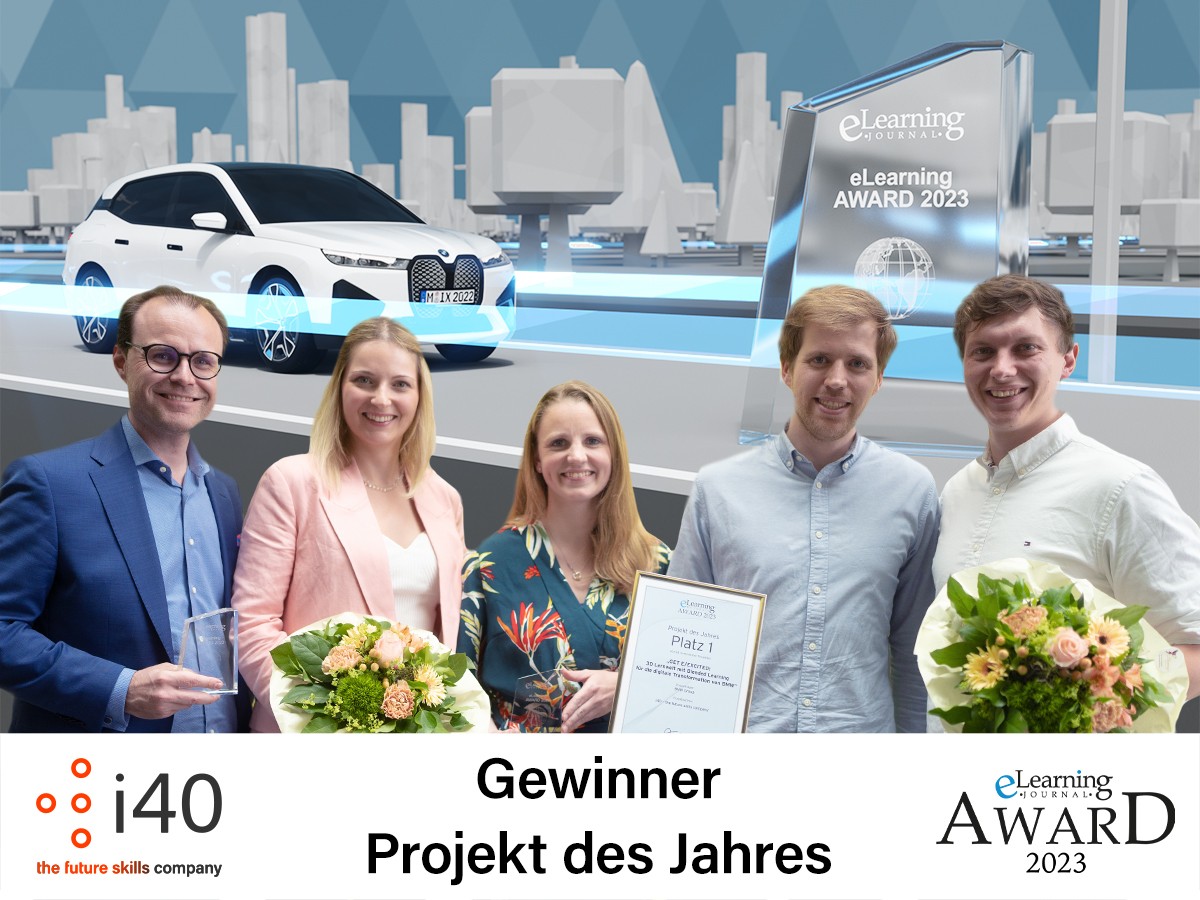 i40 erhält zusammen mit BMW Group den 1. Platz beim eLearning Award Projekt des Jahres 2023 (© Bildquelle: www.i40.de) i40 erhält zusammen mit BMW Group den 1. Platz beim eLearning Award Projekt des Jahres 2023 (© Bildquelle: www.i40.de)