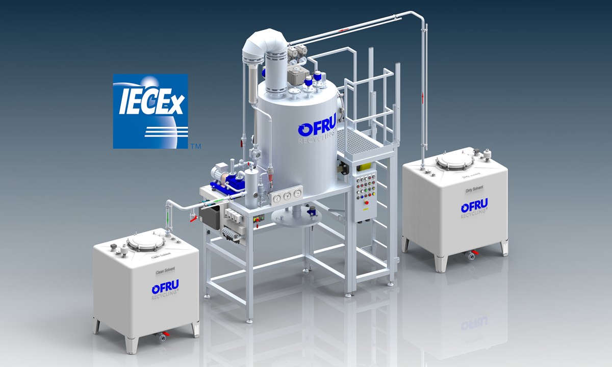 Umweltfreundliche Recyclinganlage für Lösungsmittel nach IECEx Standard (© OFRU Recycling) Umweltfreundliche Recyclinganlage für Lösungsmittel nach IECEx Standard (© OFRU Recycling)