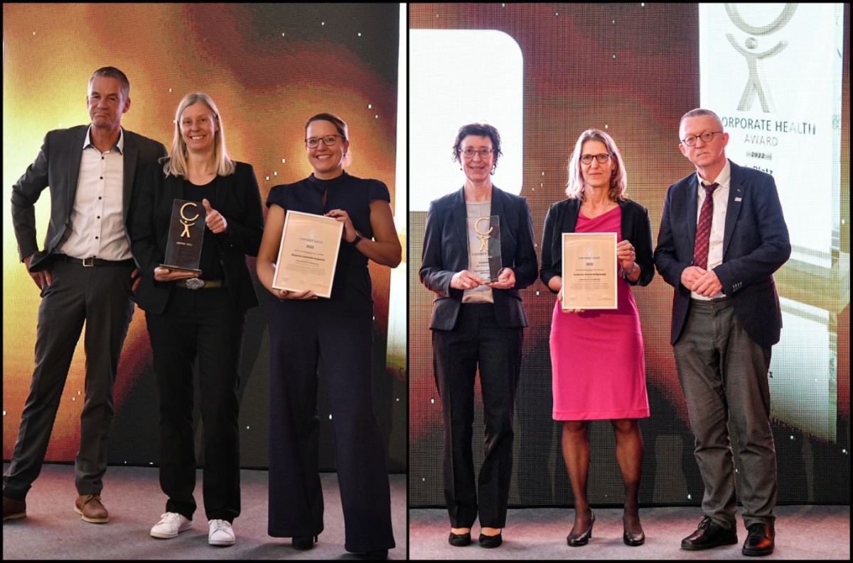 Überreichung Corporate Health Awards 2022 an Bergische Univ. Wuppertal & Technische Univ. Darmstadt (© EUPD/Wenski) Überreichung Corporate Health Awards 2022 an Bergische Univ. Wuppertal & Technische Univ. Darmstadt (© EUPD/Wenski)