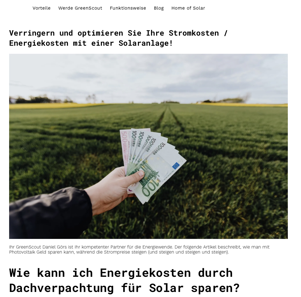 GreenScout.info: Verringern + optimieren Sie Ihre Stromkosten / Energiekosten mit einer Solaranlage! (Die Bildrechte liegen bei dem Verfasser der Mitteilung.) GreenScout.info: Verringern + optimieren Sie Ihre Stromkosten / Energiekosten mit einer Solaranlage! (Die Bildrechte liegen bei dem Verfasser der Mitteilung.)