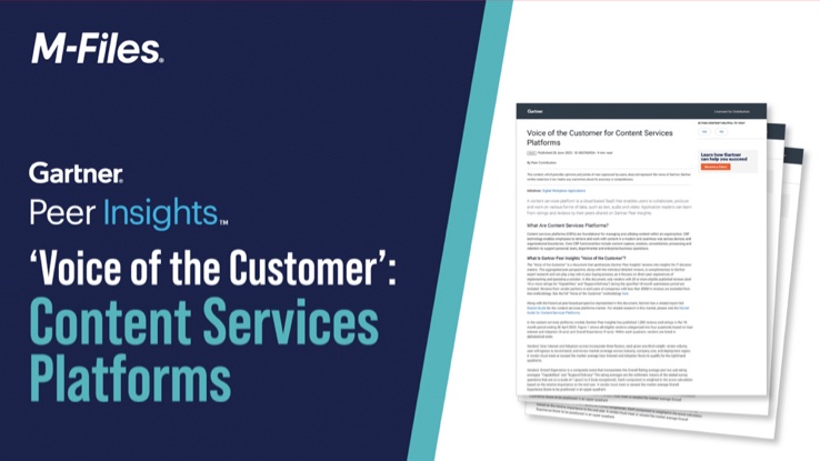 Kunden bewerten M-Files als Strong Performer für Content-Services-Plattformen (CSP) (Die Bildrechte liegen bei dem Verfasser der Mitteilung.) Kunden bewerten M-Files als Strong Performer für Content-Services-Plattformen (CSP) (Die Bildrechte liegen bei dem Verfasser der Mitteilung.)