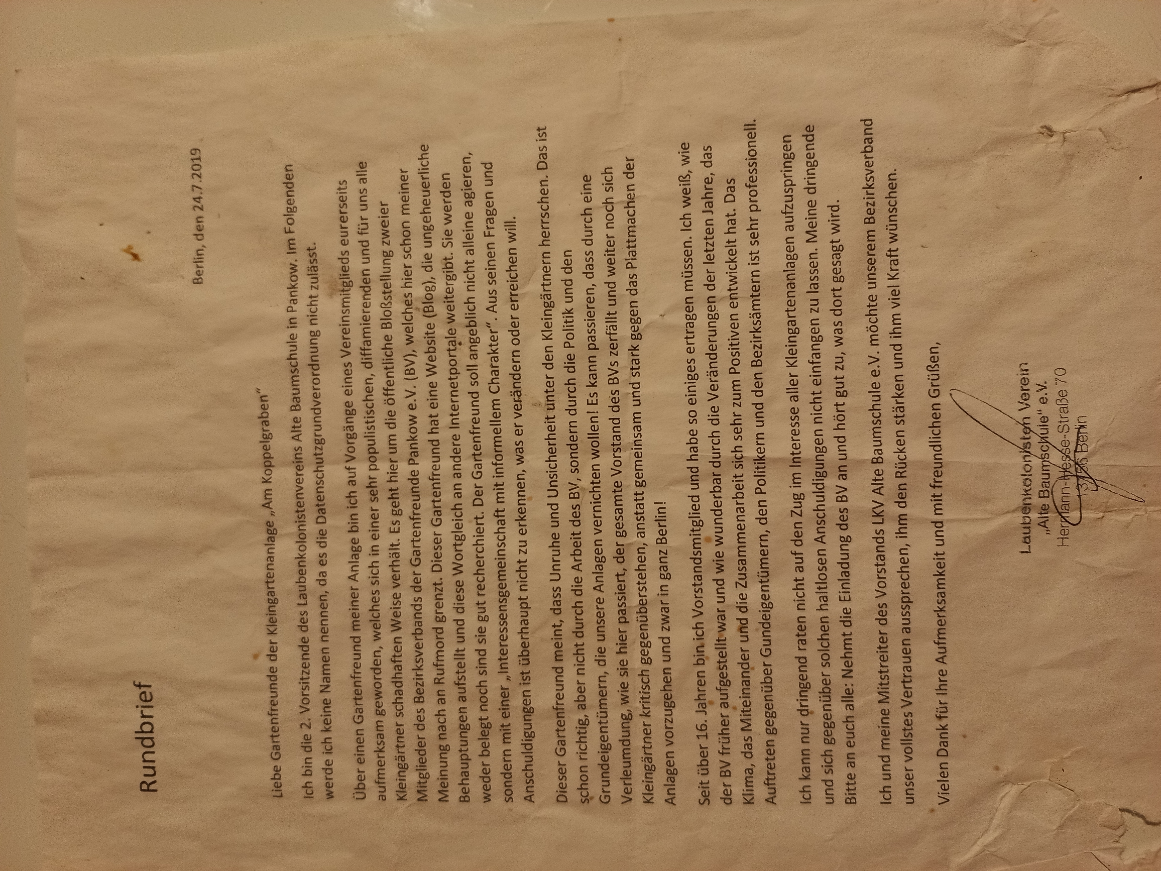 Offener Brief von Helga Günther /  Marmorstein und Eisen bricht, aber unsere ....