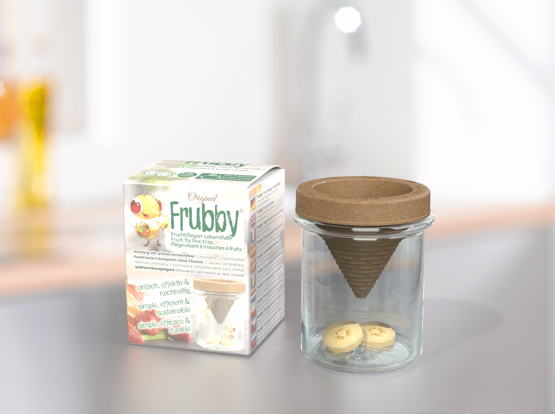 Frubby® - die erste Fruchtfliegenfalle, die zuverlässig und dabei umwelt- & 100% tierfreundlich ist