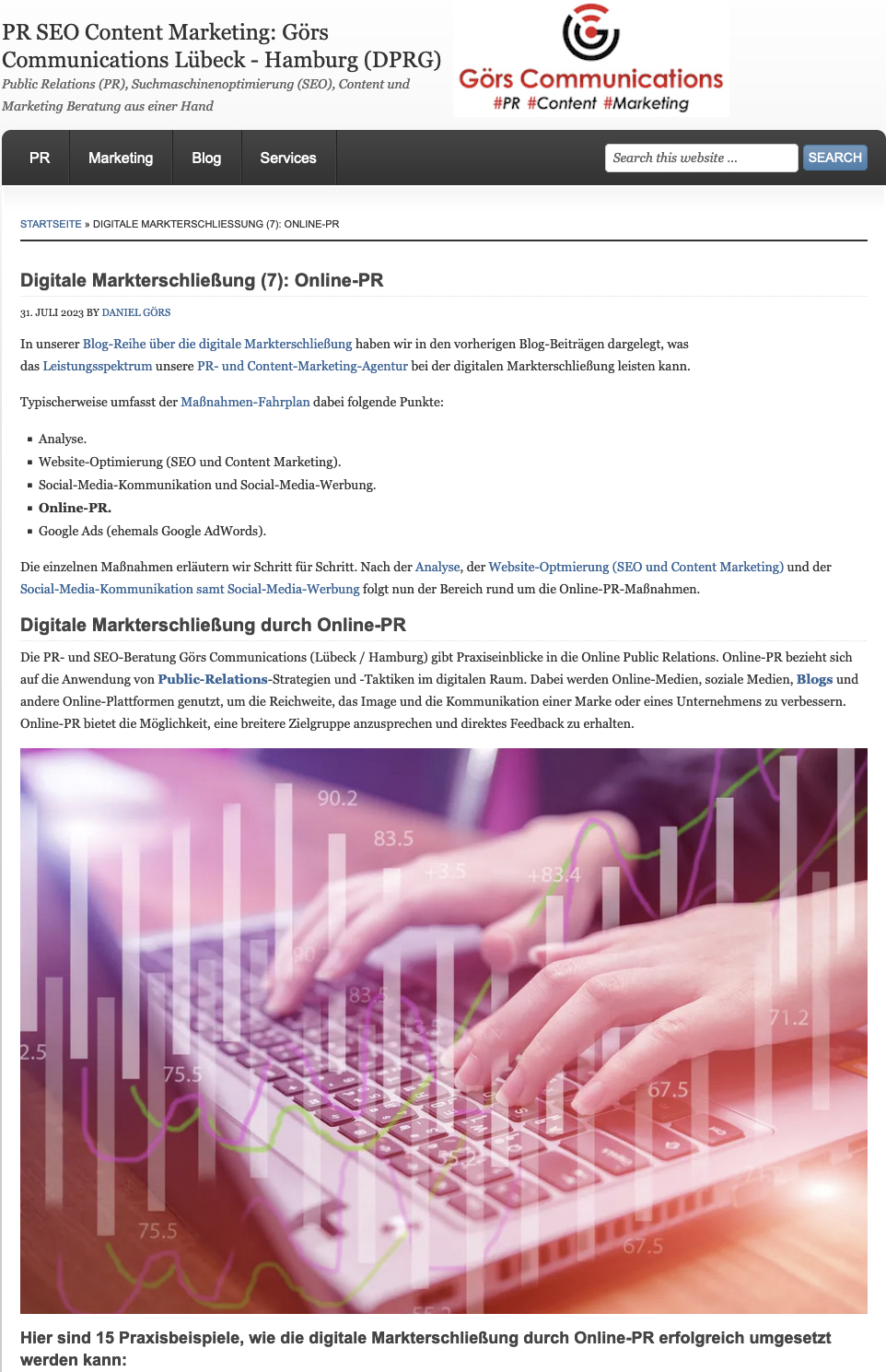 Die PR- und SEO-Beratung Görs Communications (Lübeck / Hamburg) gibt Einblick in die Online-PR (Die Bildrechte liegen bei dem Verfasser der Mitteilung.)