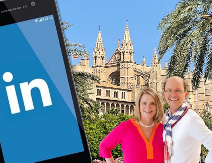 Leonie& Markus Walter führen LinkedIn-Workshops auch auf Mallorca durch (Bildquelle: Collage: Leonie Walter, Canva, Aaron Wendel)