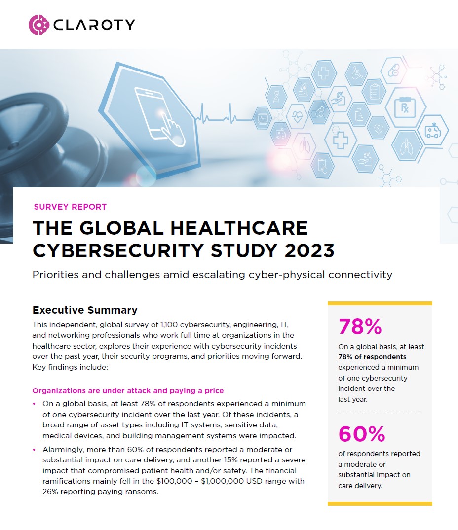 Global Healthcare Cybersecurity Study 2023 von Claroty (Die Bildrechte liegen bei dem Verfasser der Mitteilung.) Global Healthcare Cybersecurity Study 2023 von Claroty (Die Bildrechte liegen bei dem Verfasser der Mitteilung.)