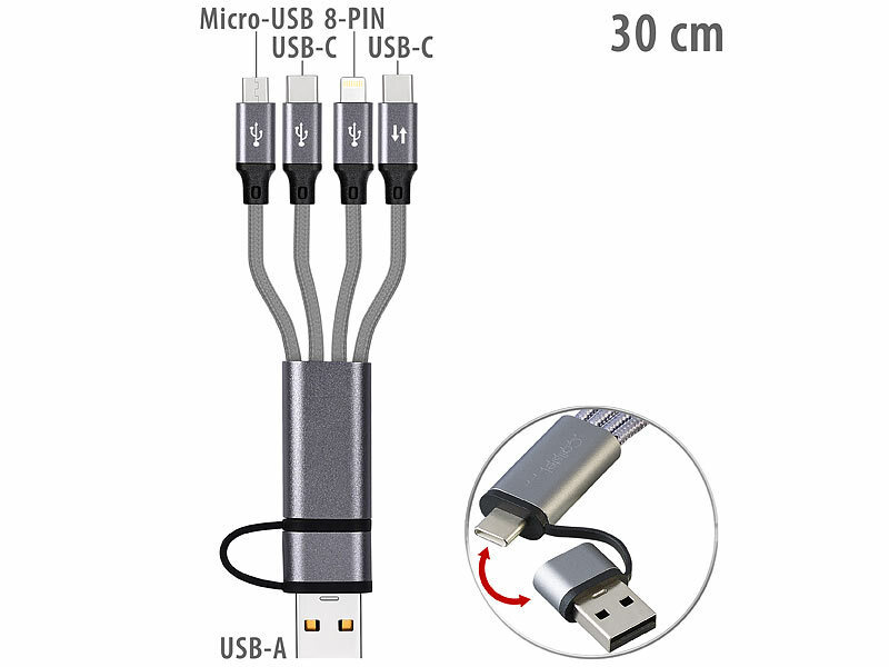 Callstel 8in1-Lade-& Datenkabel USB-C/A zu USB-C/Micro-USB (Die Bildrechte liegen bei dem Verfasser der Mitteilung.) Callstel 8in1-Lade-& Datenkabel USB-C/A zu USB-C/Micro-USB (Die Bildrechte liegen bei dem Verfasser der Mitteilung.)