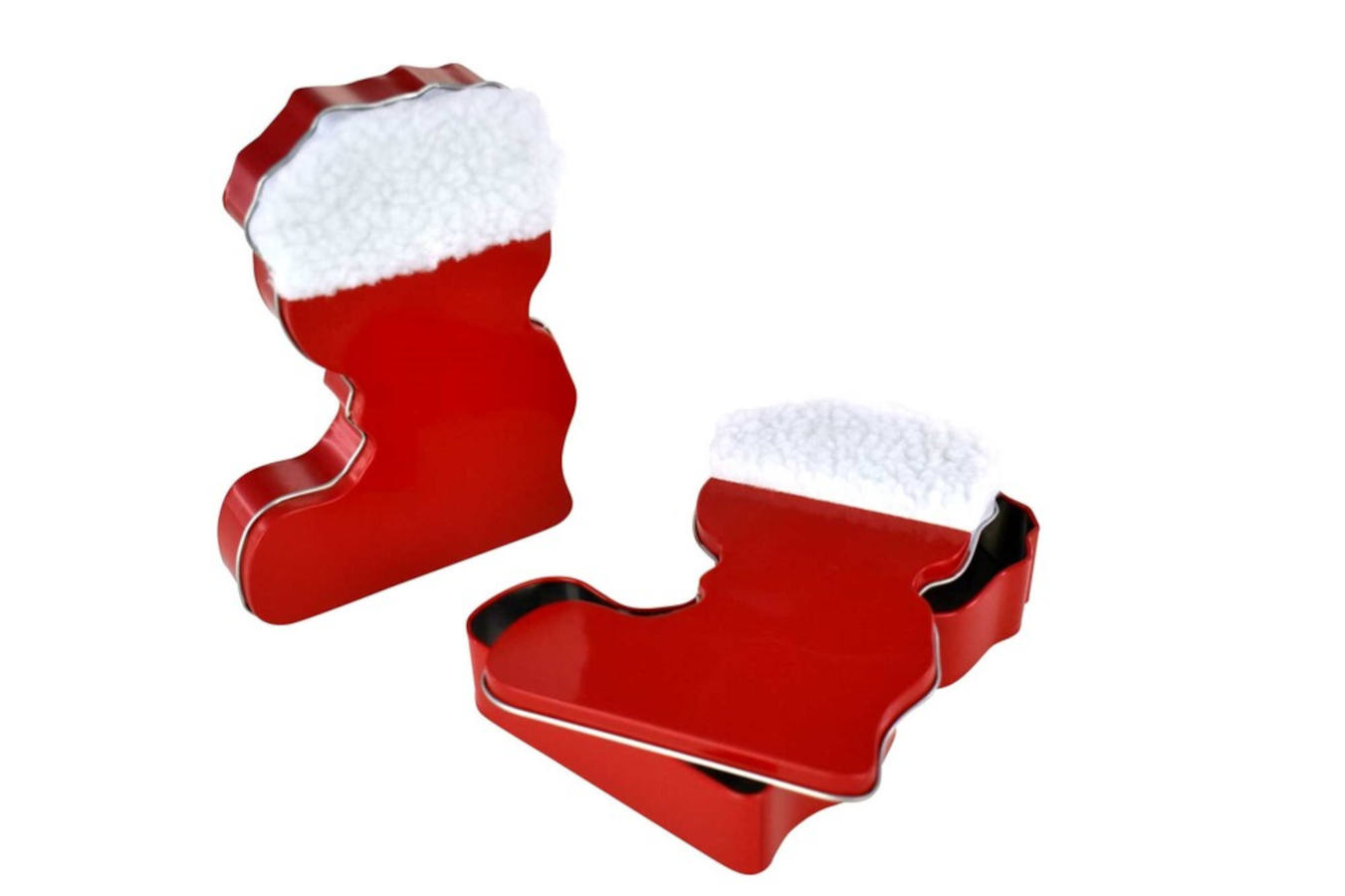 Nikolausstiefel in rot und weitere Weihnachtsdosen als Verpackung Nikolausstiefel in rot und weitere Weihnachtsdosen als Verpackung