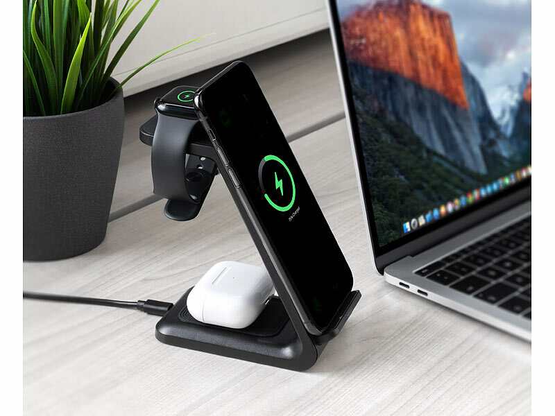 Callstel 3in1-Ladestation 20 Watt für iPhone, Apple Watch und AirPods (Die Bildrechte liegen bei dem Verfasser der Mitteilung.) Callstel 3in1-Ladestation 20 Watt für iPhone, Apple Watch und AirPods (Die Bildrechte liegen bei dem Verfasser der Mitteilung.)