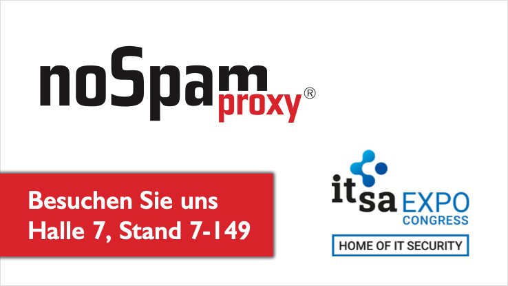 NoSpamProxy mit zahlreichen Neuigkeiten auf der it-sa 2023 (Die Bildrechte liegen bei dem Verfasser der Mitteilung.) NoSpamProxy mit zahlreichen Neuigkeiten auf der it-sa 2023 (Die Bildrechte liegen bei dem Verfasser der Mitteilung.)