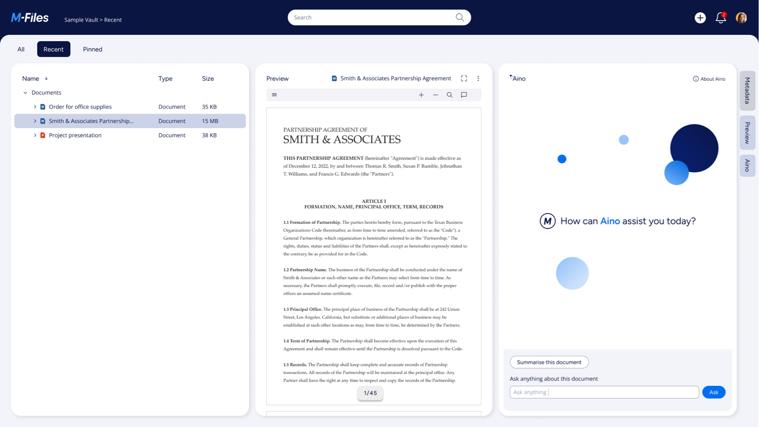 M-Files nutzt die Vorteile generativer KI mit dem neuen M-Files Aino (Bildquelle: M-Files) M-Files nutzt die Vorteile generativer KI mit dem neuen M-Files Aino (Bildquelle: M-Files)