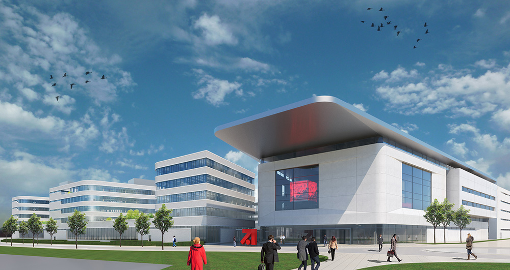Neues ProSiebenSat.1 Headquarter in Unterföhring, Landkreis München. (Die Bildrechte liegen bei dem Verfasser der Mitteilung.)