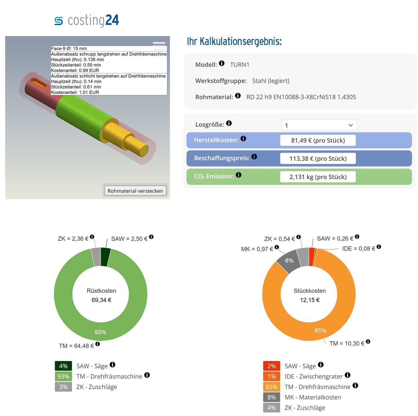 Der Webservice analysiert CAD-Modelle, berechnet Herstellkosten und gibt den CO2-Fussabdruck an. (Bildquelle: simus systems GmbH, Karlsruhe) Der Webservice analysiert CAD-Modelle, berechnet Herstellkosten und gibt den CO2-Fussabdruck an. (Bildquelle: simus systems GmbH, Karlsruhe)