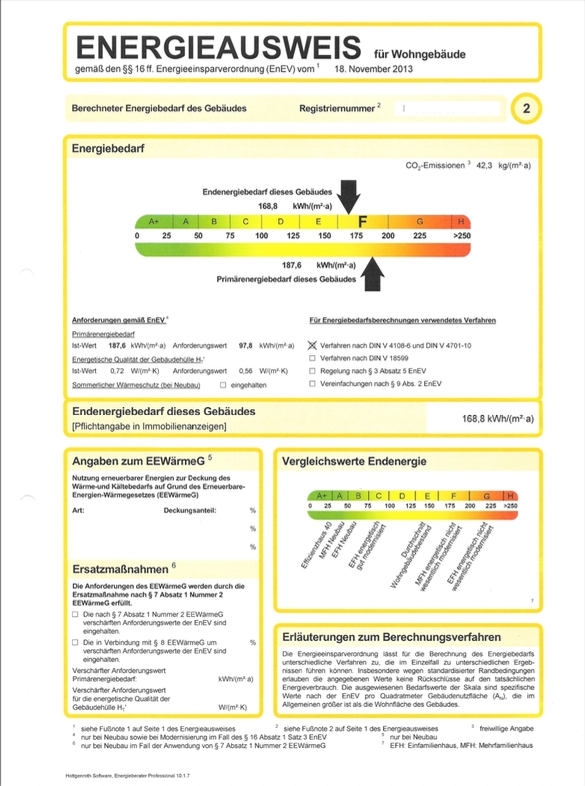 Energieausweis einer Bestandsimmobilie (Die Bildrechte liegen bei dem Verfasser der Mitteilung.) Energieausweis einer Bestandsimmobilie (Die Bildrechte liegen bei dem Verfasser der Mitteilung.)
